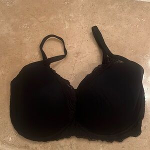 Natori 34DD Bra Black Feathers Plunge Underwire Back Closure